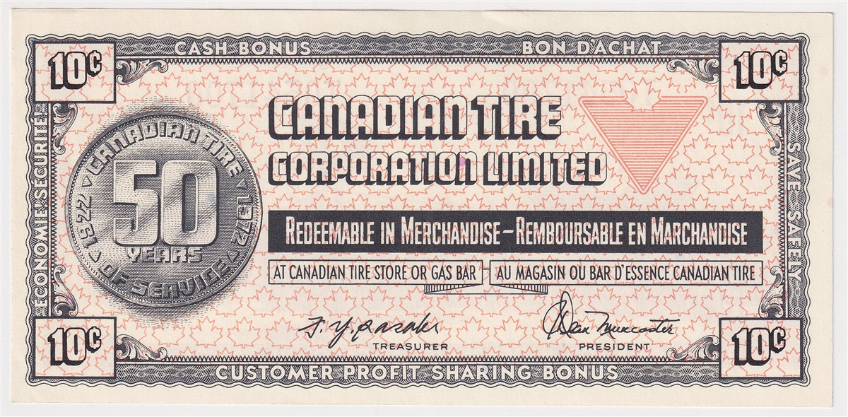 S2-C-T 1972 Canadian Tire Coupon 10 Cents Uncirculated