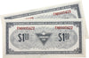 S4-F-FN 1974 Canadian Tire Coupon $1.00 Almost Uncirculated (Holes) 2 Notes