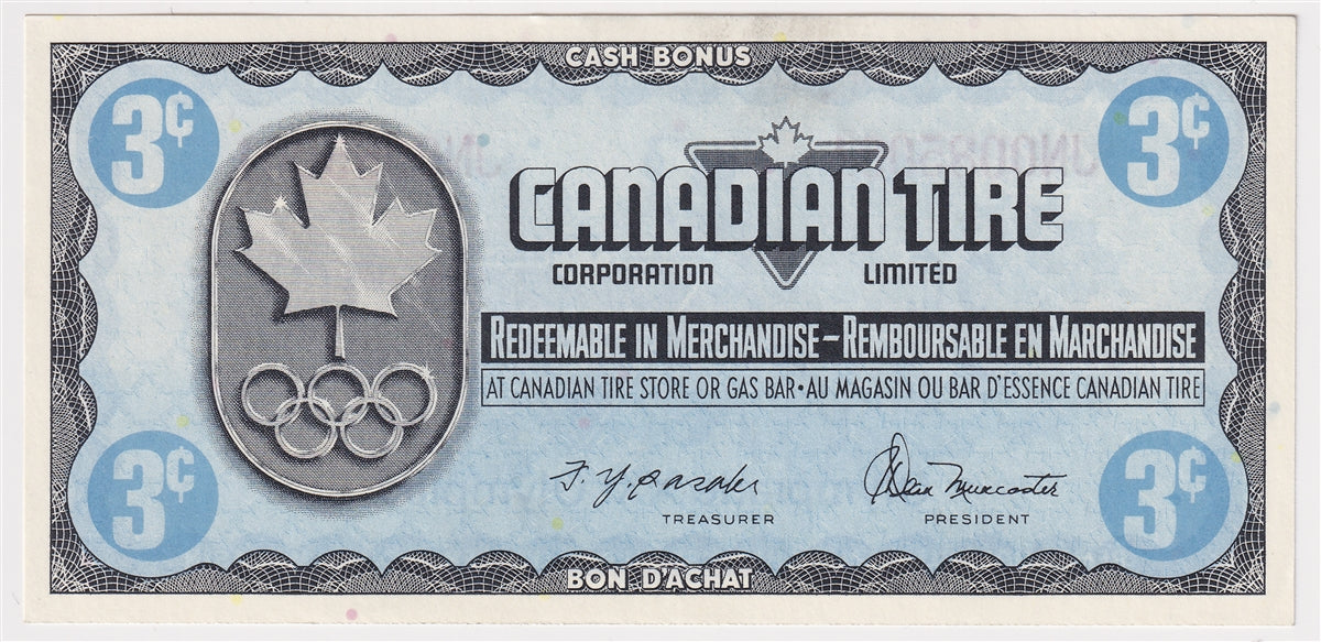 S5-A-JN 1976 Canadian Tire Coupon 3 Cents Uncirculated
