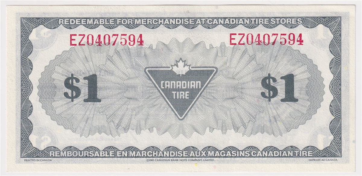 S6-F-EZ 1985 Canadian Tire Coupon $1.00 Uncirculated