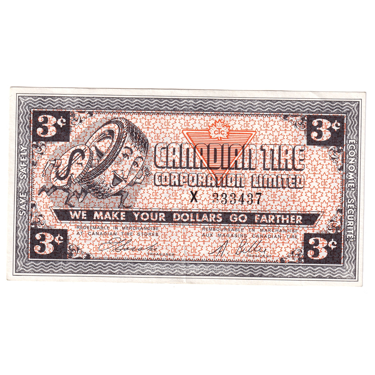 G3-C-X No Mor Power 1962 Canadian Tire Coupon 3 Cents Very Fine