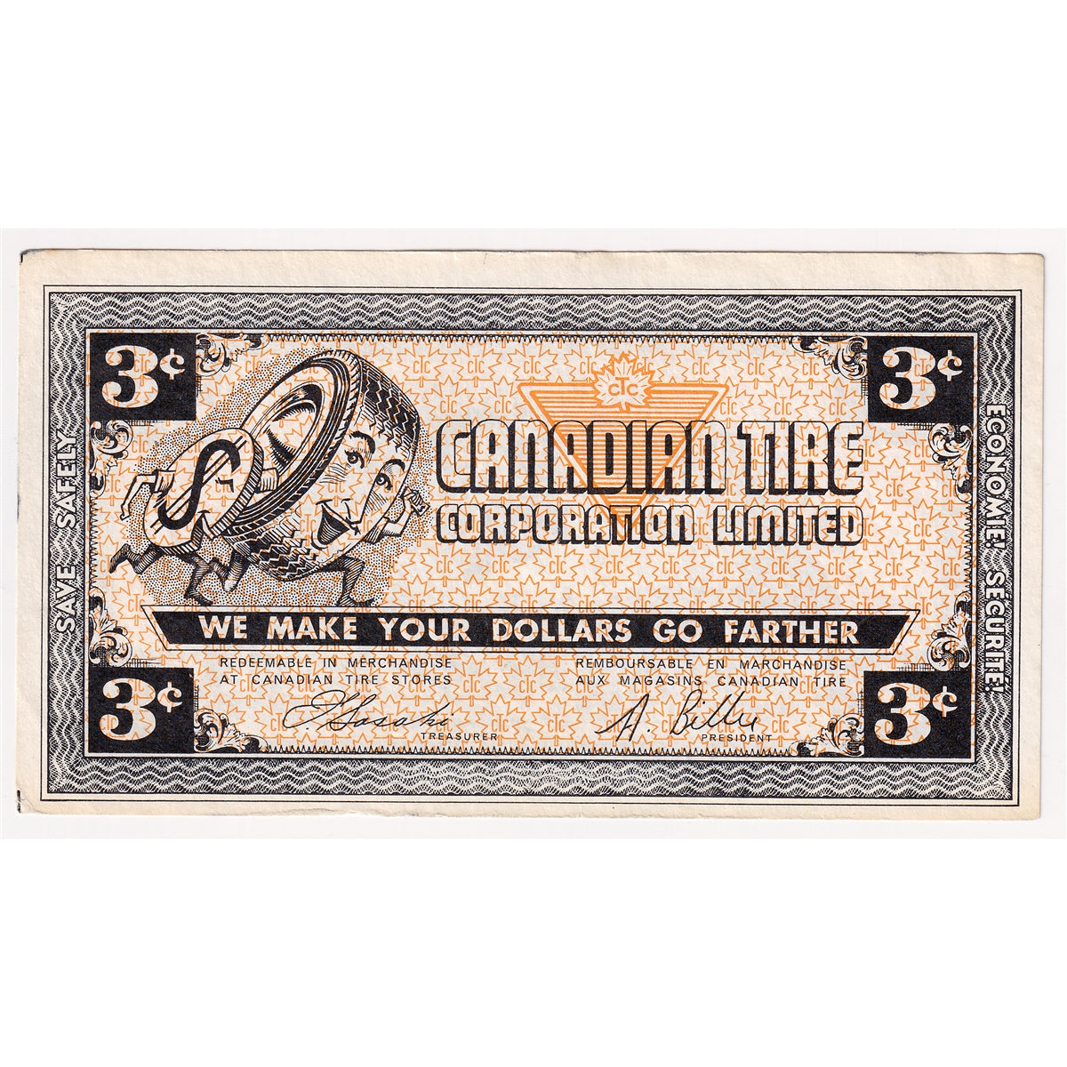 G2-C1 1962 Canadian Tire Coupon 3 Cents Almost Uncirculated