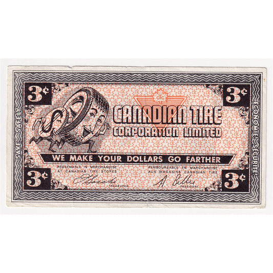 G2-C1 1962 Canadian Tire Coupon 3 Cents Very Fine