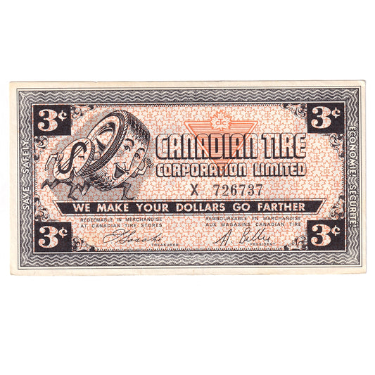 G3-C-X No Mor Power 1962 Canadian Tire Coupon 3 Cents Extra Fine (Stain)