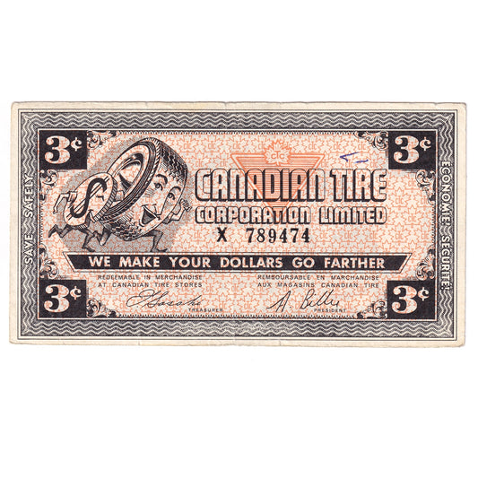 G3-C-X No Mor Power 1962 Canadian Tire Coupon 3 Cents Extra Fine (Ink)