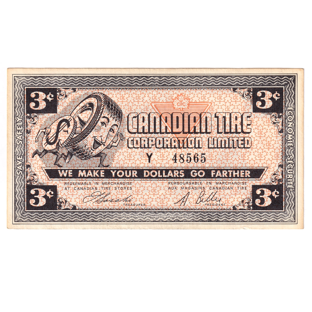 G3-C-Y No Mor Power 1962 Canadian Tire Coupon 3 Cents Almost Uncirculated