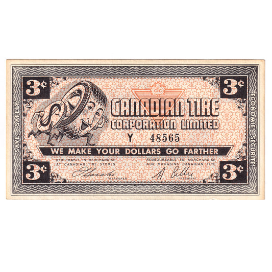 G3-C-Y No Mor Power 1962 Canadian Tire Coupon 3 Cents Almost Uncirculated