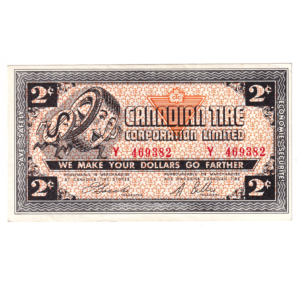 G4-B-Y 1962 Canadian Tire Coupon 2 Cents Almost Uncirculated