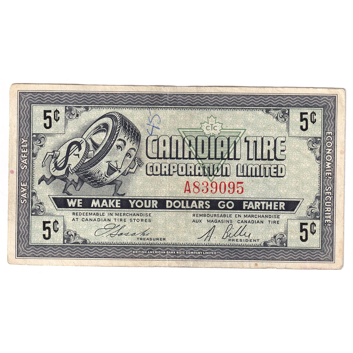 G5-A-A 1964 Canadian Tire Coupon 5 Cents VF-EF (Ink)