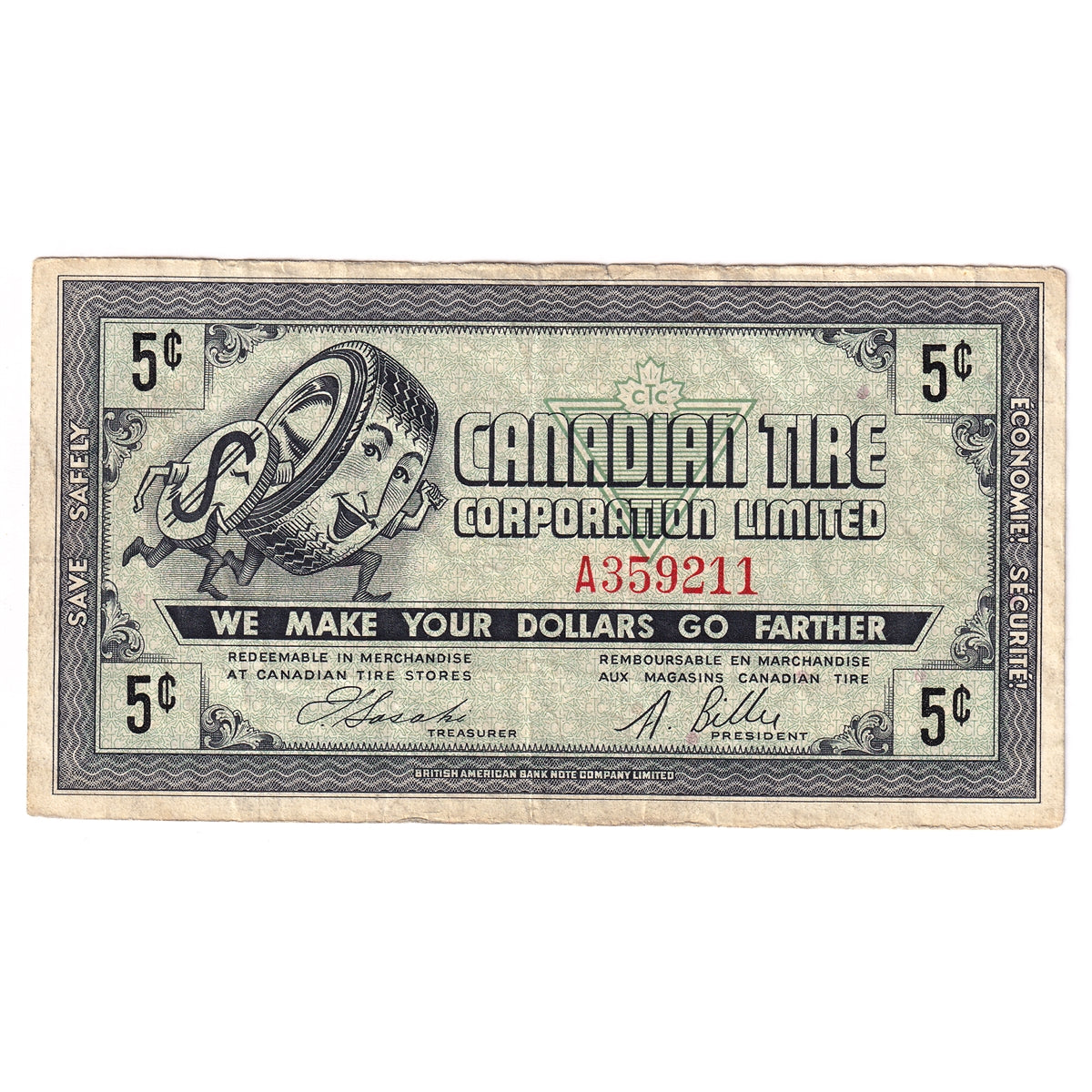 G5-A-A 1964 Canadian Tire Coupon 5 Cents Very Fine