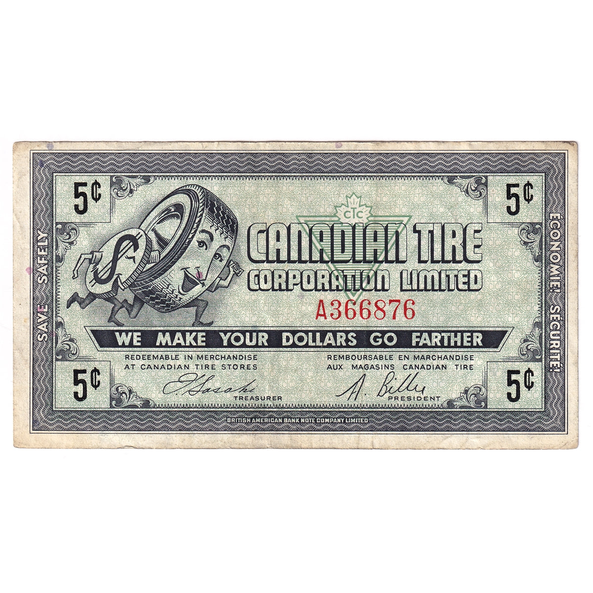 G5-A-A 1964 Canadian Tire Coupon 5 Cents Very Fine (Ink)