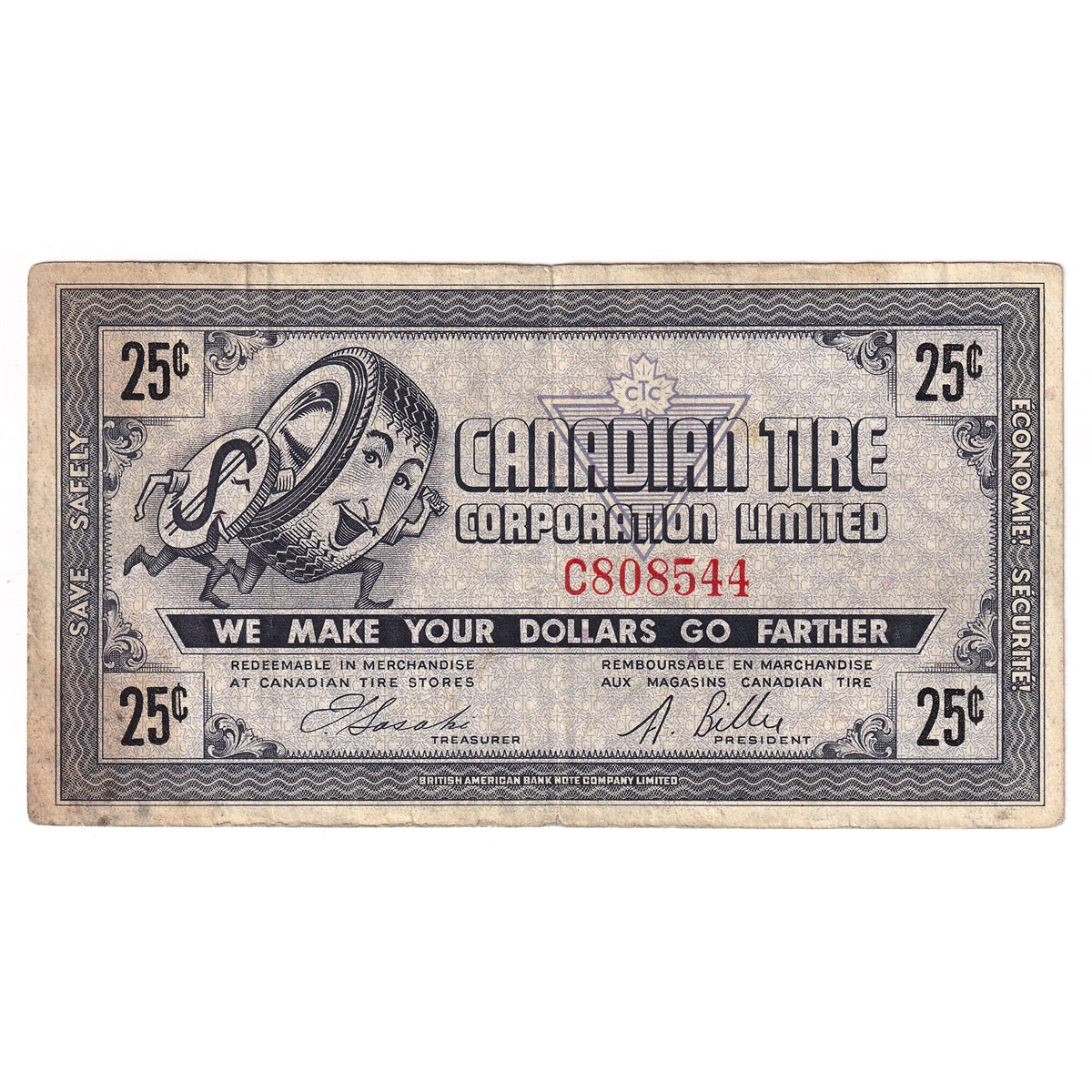 G5-C-C 1964 Canadian Tire Coupon 25 Cents Very Fine (Stain)