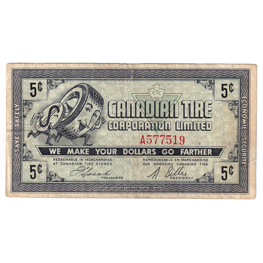 G6-A-A 1968 Canadian Tire Coupon 5 Cents Very Fine
