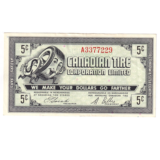 G7-A-A1 1972 Canadian Tire Coupon 5 Cents EF-AU