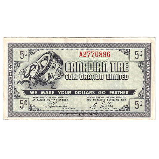 G7-A-A2 Narrow Font 1972 Canadian Tire Coupon 5 Cents VF-EF
