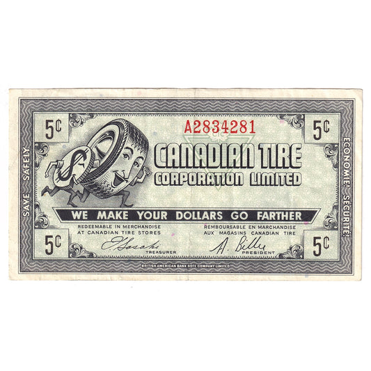 G7-A-A2 Narrow Font 1972 Canadian Tire Coupon 5 Cents Very Fine