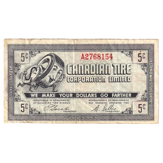 G7-A-A2 Narrow Font 1972 Canadian Tire Coupon 5 Cents F-VF