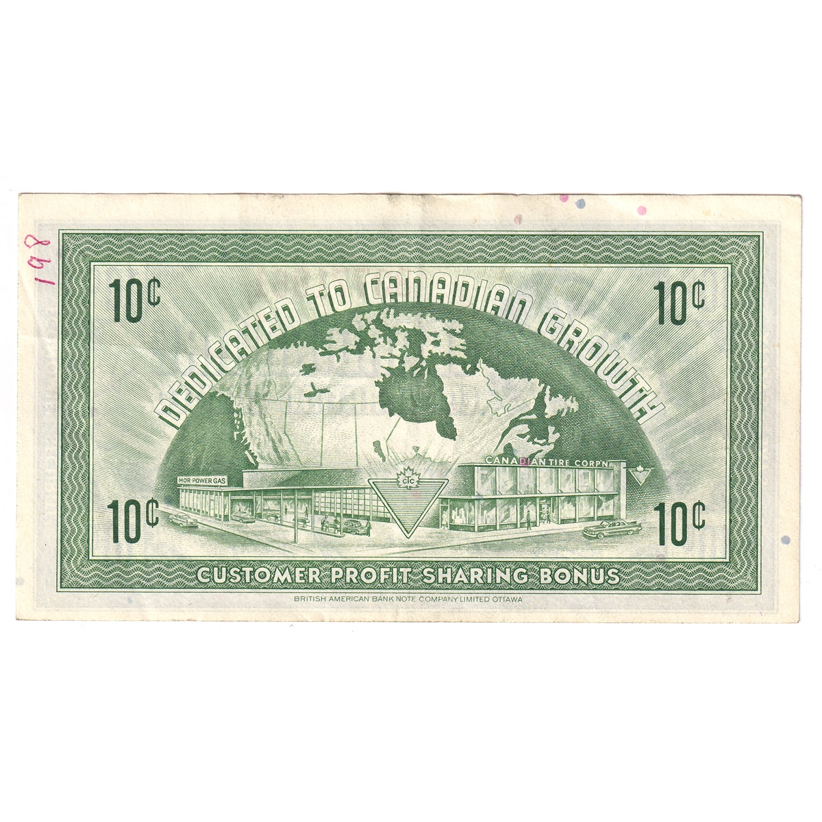 G7-B-B2 Narrow Font 1972 Canadian Tire Coupon 10 Cents Extra Fine (Ink)