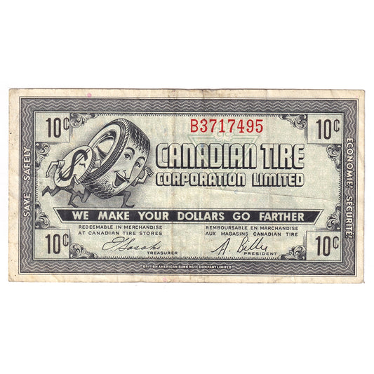 G7-B-B2 Narrow Font 1972 Canadian Tire Coupon 10 Cents Very Fine