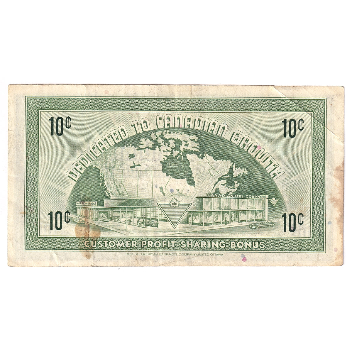 G7-B-B2 Narrow Font 1972 Canadian Tire Coupon 10 Cents Very Fine (Holes)