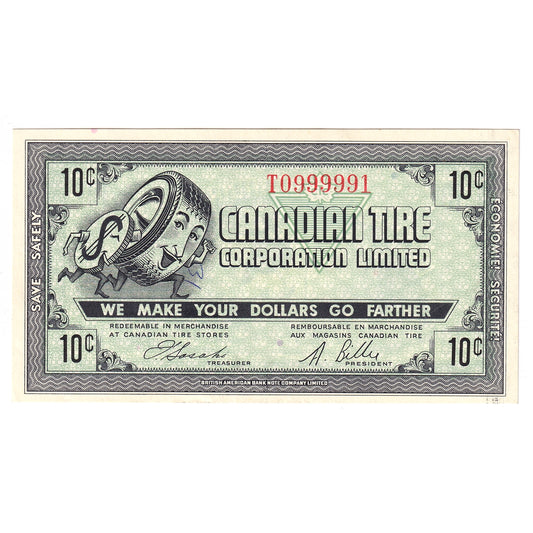 G7-B-T2 Small Serifs 1972 Canadian Tire Coupon 10 Cents Uncirculated (Ink)