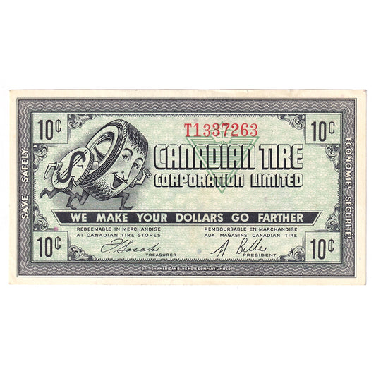G7-B-T2 Small Serifs 1972 Canadian Tire Coupon 10 Cents AU-UNC