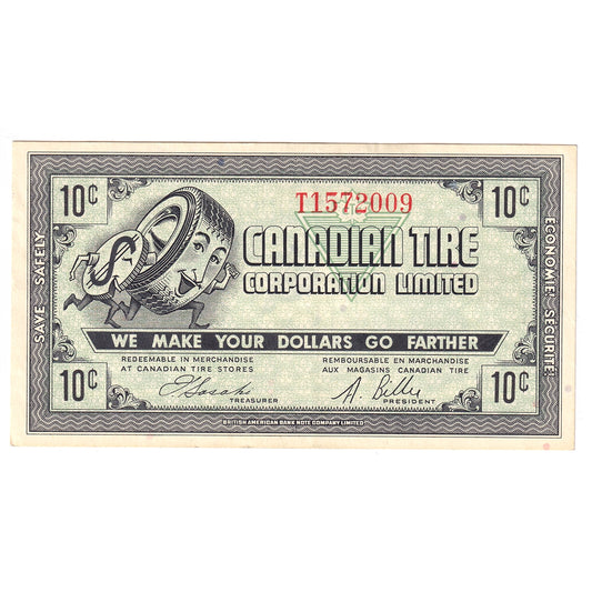 G7-B-T2 Small Serifs 1972 Canadian Tire Coupon 10 Cents Almost Uncirculated