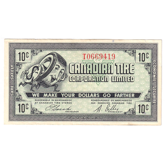 G7-B-T2 Small Serifs 1972 Canadian Tire Coupon 10 Cents EF-AU