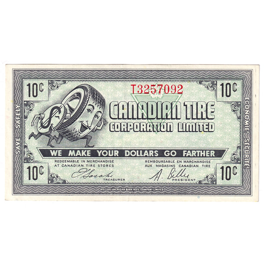 G7-B-T3 Plain T 1972 Canadian Tire Coupon 10 Cents EF-AU