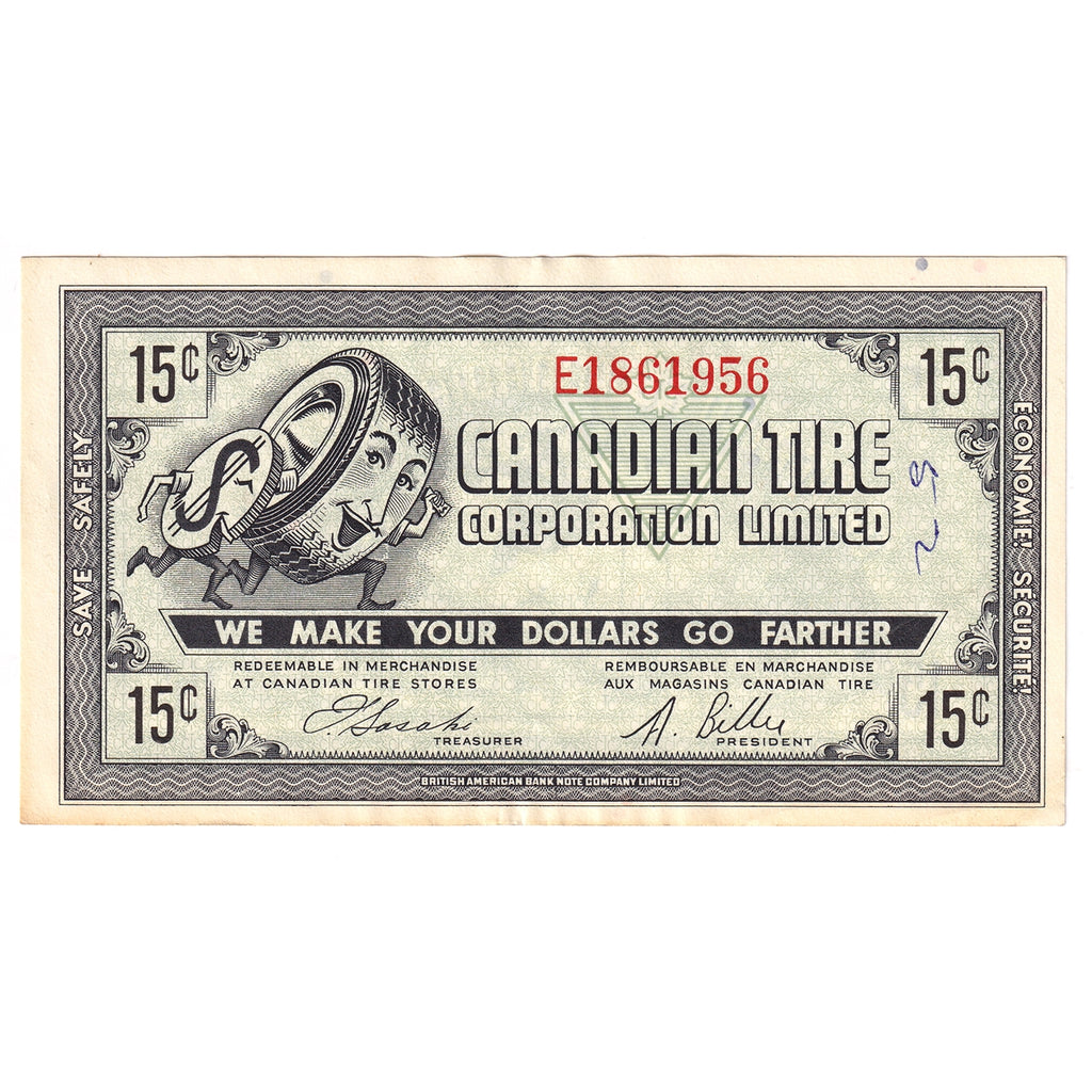 G7-C-E1 1972 Canadian Tire Coupon 15 Cents Almost Uncirculated (Ink)
