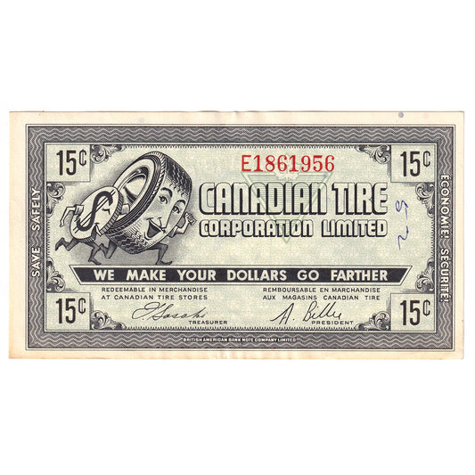 G7-C-E1 1972 Canadian Tire Coupon 15 Cents Almost Uncirculated (Ink)