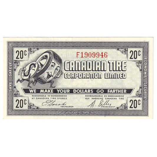 G7-D-F1 1972 Canadian Tire Coupon 20 Cents Almost Uncirculated (Holes)