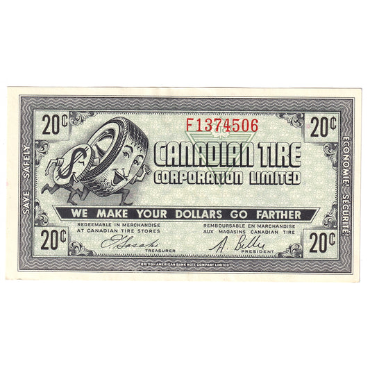 G7-D-F2 Narrow Font 1972 Canadian Tire Coupon 20 Cents Almost Uncirculated