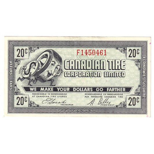 G7-D-F2 Narrow Font 1972 Canadian Tire Coupon 20 Cents EF-AU