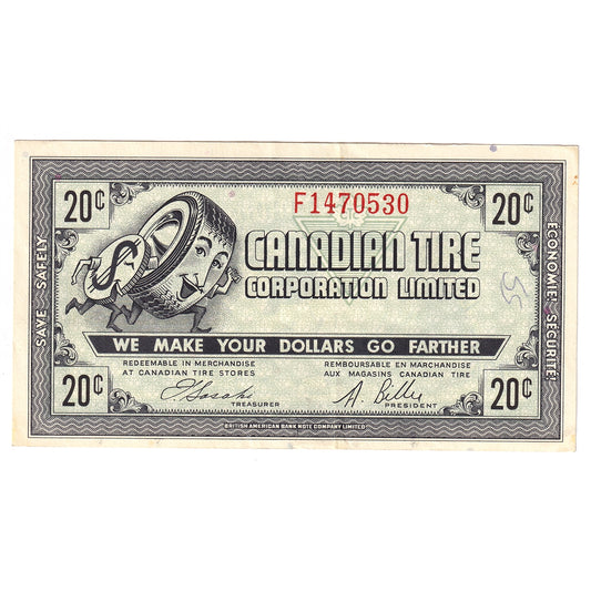 G7-D-F2 Narrow Font 1972 Canadian Tire Coupon 20 Cents Extra Fine (Ink)
