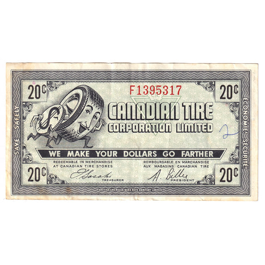 G7-D-F2 Narrow Font 1972 Canadian Tire Coupon 20 Cents Very Fine (Ink)