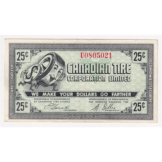G7-E-U1 1972 Canadian Tire Coupon 25 Cents EF-AU