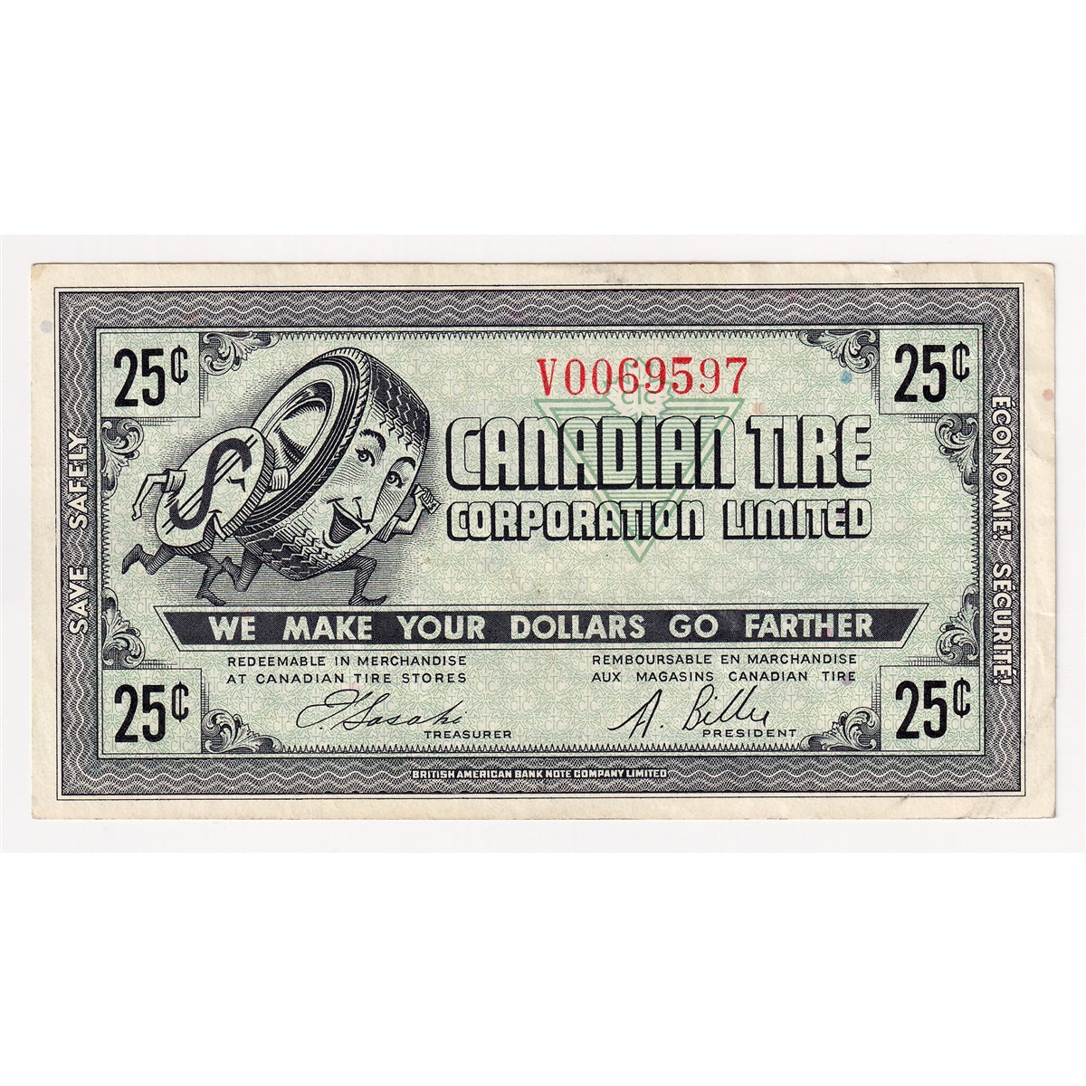 G7-E-V2a Serifs 1972 Canadian Tire Coupon 25 Cents EF-AU