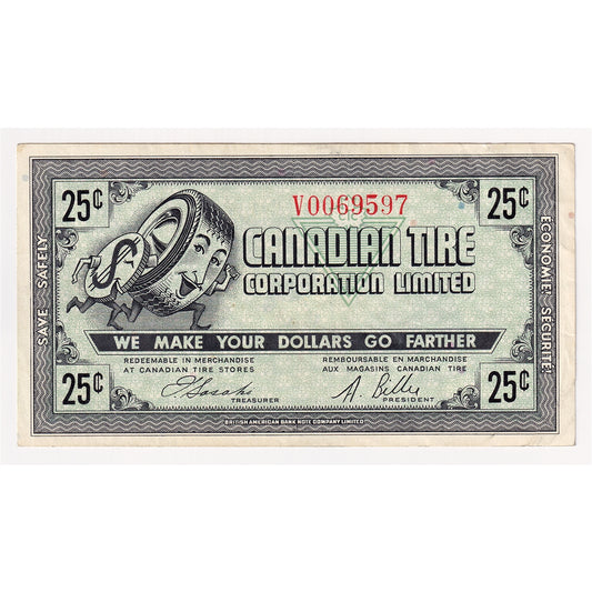 G7-E-V2a Serifs 1972 Canadian Tire Coupon 25 Cents EF-AU