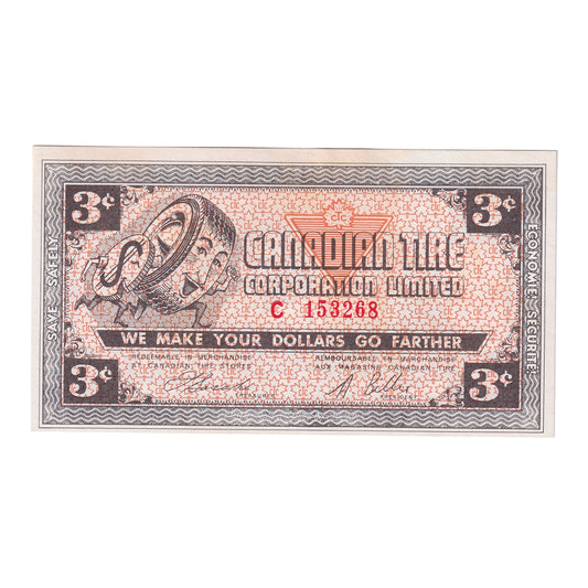 G2-C-C1 Mor Power 1962 Canadian Tire Coupon 3 Cents Uncirculated