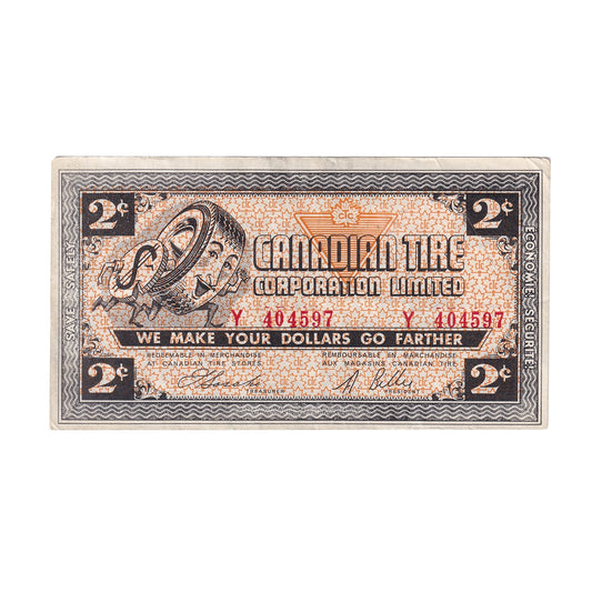 G4-B-Y 1962 Canadian Tire Coupon 2 Cents VF-EF
