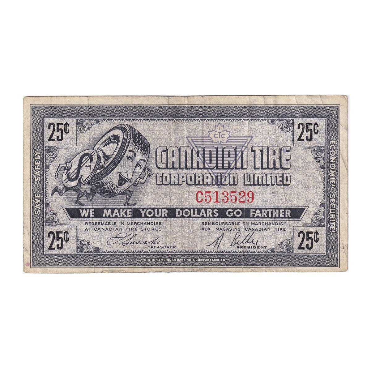G5-C-C 1964 Canadian Tire Coupon 25 Cents F-VF