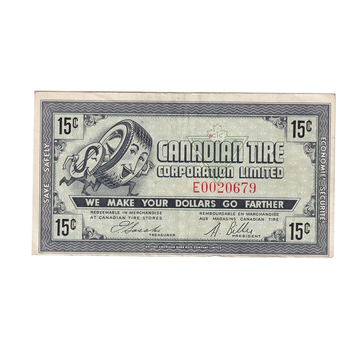 G6-C-E 1968 Canadian Tire Coupon 15 Cents VF-EF