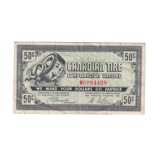 G6-J-M 1968 Canadian Tire Coupon 50 Cents Very Fine