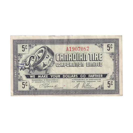 G7-A-A1 1972 Canadian Tire Coupon 5 Cents VF-EF