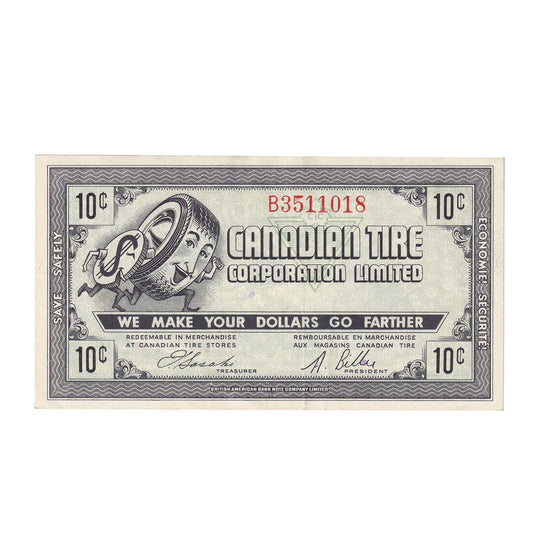 G7-B-B1 1972 Canadian Tire Coupon 10 Cents EF-AU