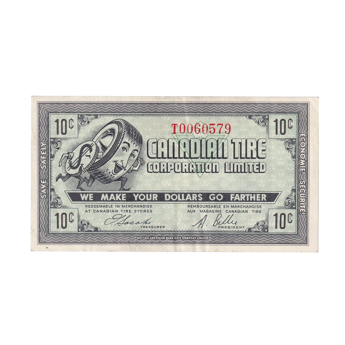 G7-B-T1 Large Serifs 1972 Canadian Tire Coupon 10 Cents Extra Fine