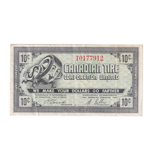 G7-B-T2 Small Serifs 1972 Canadian Tire Coupon 10 Cents Very Fine