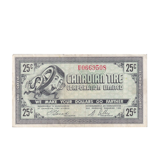 G7-E-U1 1972 Canadian Tire Coupon 25 Cents Very Fine