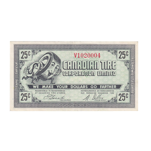 G7-E-V1 Plain V 1972 Canadian Tire Coupon 25 Cents Almost Uncirculated